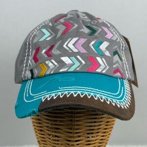 NWT Catchfly Women’s Chevron Embroidered Baseball Cap-Gray/Turquoise/Silver
